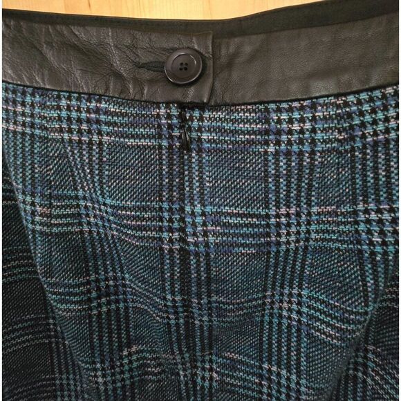 Plaid Pencil Skirt Blue Black Wool & Leather dark Academia teacher whimsygoth - Picture 4 of 10